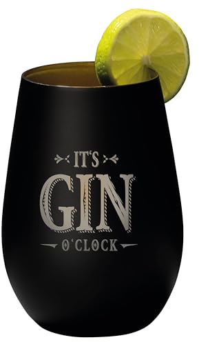4youDesign Gin Tonic Glas mit Spruch it´s Gin a Clock – Geschenk für Männer, Frauen zum Muttertag oder Vatertag – Tumbler-Party-Glas aus Kristallglas – sehr bruchsicher – Schwarz-Gold – 465ml