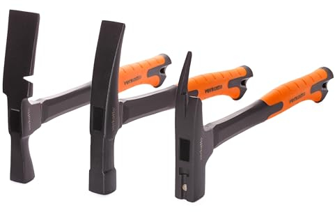 MIVOS Hämmer-Set 3-tlg mit 2K Fiberglasstiel - Latthammer - Maurerhammer - Ziegelhammer - Stahlhammer mit Anti-Vibration Gummigriff und Geschmiedet Stahlkopf 600g - Zimmermannhammer