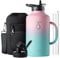 Trebo Insulated Water Bottle 2L, Metal Bottle with Handle Stainless Steel Metal Large Jug Travel Flask with Straw Spout Lid Mug Tumbler Cup with Carry Pouch Keep Cold Hot, Pink