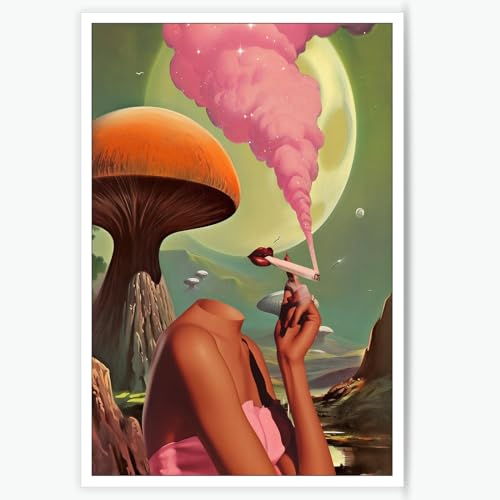 JCCSFF Retro Surreal 70er Jahre Poster Trendy Abstrakt Egoless Ästhetische Zimmer Leinwand Wandkunst Lustiger Pilz Mond Frau Malerei Wanddekoration Bild Wohnzimmer Schlafzimmer Badezimmer 30,5 x 40,6