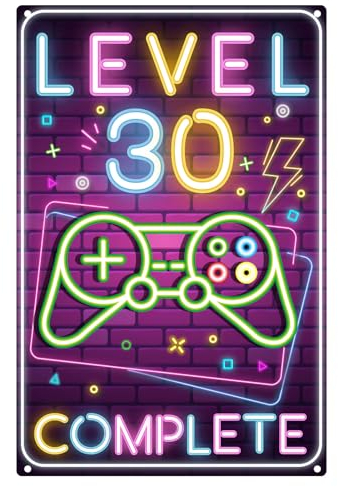 Cartel retro de chapa para 30 cumpleaños para hombres, nivel 30 completo, decoración de cumpleaños de 30 años, divertido cartel de cumpleaños 30, regalo de cumpleaños para adolescentes, hombres
