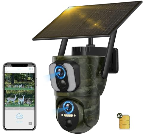 VOOPEAK Latest Dual Lens Solar Hunting Camera, 4G LTE Hunting Camera HD 1080P Live Transmission, Motion Activated Night Vision Hunting Camera IP66 Waterproof with SIM Card