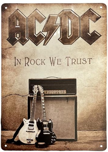 LuxeGlee Wall Sign Decor ''IN ROCK WE TRUST'' Metal Tin Signs Vintage Retro Wall Signage Hanging Sign Art Collection for Bar Pub Gastropub Bistro Cafe