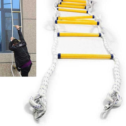 Ladder Safety Rope Escape Ladder with Carabiners Lifesaving Rock Climbing Home Engineering Rescue Rope Ladder Emergency Fire,20m/65.6ft