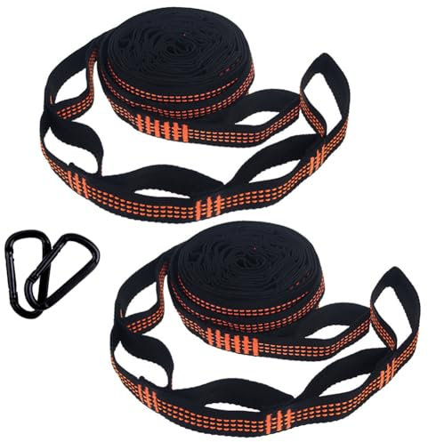 Camping Hammock Accessories, 2 Meters Hammock Straps with Carabiners Hammock Tree Straps Suspension System Tree Swing Straps for Camping Hiking Picnic Outdoor Travel Tree(2 Pack,Orange)