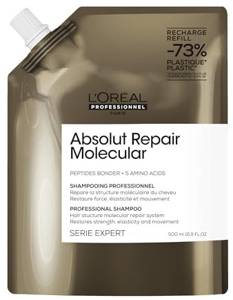 L'Oréal Professionnel Shampoo für strukturgeschädigtes Haar, Zur molekularen Tiefenreparatur, Mit Peptidbondern, Serie Expert, Absolut Repair Molecular Shampoo zum Nachfüllen, Refill, 500ml