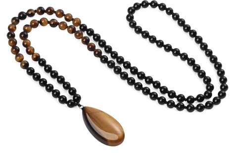 COAI 108 Malakette Meditationskette Gebetskette aus Tigerauge Perlen mit Tigerauge Wassertropfen Anhänger für Damen