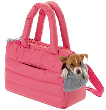 Hundetasche, Welpentasche - Tragetasche für kleinen und mittleren Hund, Katze - S - bis 5 kg, Tasche für unterwegs, Hundetrage mit Karabiner, Dog Carrier, Transporttasche, Himbeerfarben