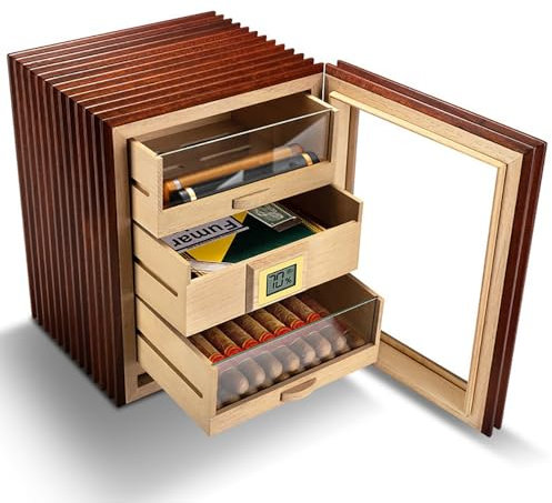 Good Homie Zigarren-Humidor-Schrank, Mit 3 Größeren Schubladen, 1 Luftbefeuchter, Digitalem Hygrometer, Großem Perspektivfenster, Ca. 115 Stück Kapazität, Tolles Geschenk Für Vater