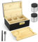 QCXWCJWD Boîte de Rangement en Bois avec Serrure, Grande Boîte-Cadeau en Bambou Avec 2 Pots, Tubes de Rangement, BoîTe au Trésor Boîte de Rangement Décorative, Coffret Cadeau en Bois (Noir)