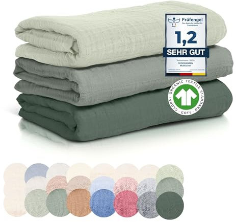 Spucktücher Baby Waschlappen 25x25cm (super-Soft Musselin Bio-Baumwolle) Mulltücher Baby, Oeko-TEX 100 Waschlappen Neugeborene (60 Grad waschbar) Babywaschlappen Set (Grün N, 80 x 80 cm)