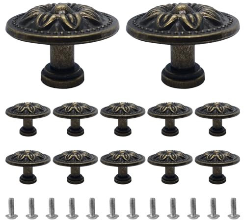 Fiacvrs 12pcs Antique Bronzy Cabinet Knobs, Drawer Knobs Vintage, Accessories Home Wardrobe Door Easy Grip Cabinet Handle, Pull Handle for Cupboard Wardrobe Furniture Hardware
