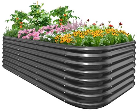 Quictent Hochbeet Metall Pflanzbeet, Stabiles Frühbeet Ohne Boden, Gartenbeet 201 x 107 x 62cm, Extragroße Pflanzkasten für Balkon & Garten, Garu