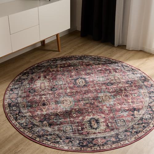 benuta Basic Waschbarer Teppich George - Multicolor 160 cm rund - Kunstfaser - rund & im Style: Vintage, Elegant, Retro - Pflegeleicht für Wohnzimmer Schlafzimmer