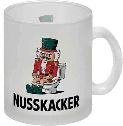 Nussknacker auf Toilette - Nusskacker Glas Tasse Humorvolle Cartoon-Illustration Witzige Weihnachtsdekoration für Kaffeeliebhaber