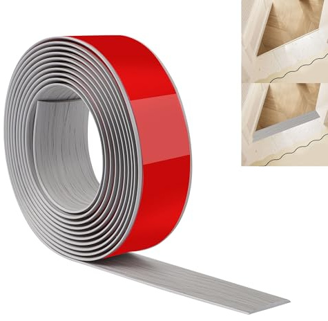 JUNART 400cm×4cm Bodenübergangsstreifen, Selbstklebende PVC-Bodenabdeckungsstreifen, Bodentür-Trennstreifen zum Verbinden von Bodenlücken, Teppich, Fliesen(Neu Graue Holzmaserung)