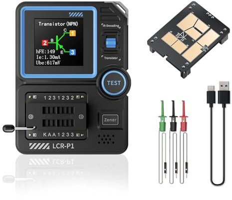 DEWIN Tester per Transistor LCR P1,Tester Condensatori ESR Meter Display Grafico A 1,44 Pollici LCR-P1,Supporto For Chip Sostituibile,Adatto For Transistor Induttore Condensatore E Diodo Regolator