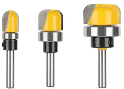 Broca de punta redonda con vástago de 6MM, 6,35MM, 8MM, 12MM, 12,7 MM, con rodamiento inferior, fresa for carpintería, fresa facial, 1/3 Uds.(3pcs 6.35 shank)