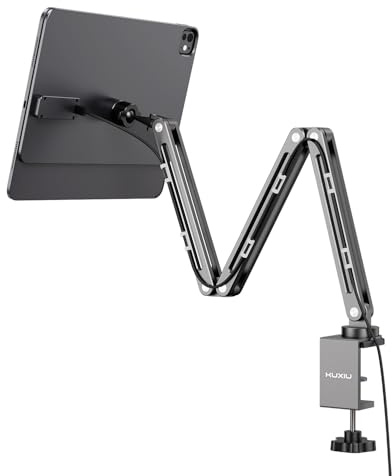 KU XIU Supporto di ricarica wireless magnetico per iPad Pro 11 pollici M4 (2024), braccio regolabile pieghevole con cavo da 2 m, supporto per tablet in lega di alluminio per scrivania