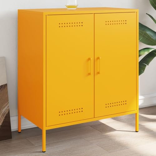 Myheimly Sideboard, Kommode mit Stauraum, Anrichte Schrank für Wohnzimmer, Beistellschrank Mehrzweckschrank, Industrie-Stil,StahlGelb