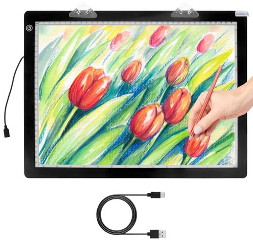 QWORK® Table lumineuse A3, tablette lumineuse 4800 Lux avec clips, tablette à dessin ultra fine, pour artistes