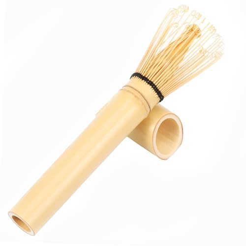 Bamboo Matcha Whisk with Long Handle and Bamboo Stand, Handcrafted Chasen Whisk Traditional Japanese Chasen Handmade Matcha Making Tool for Tea Ceremony Tea Drinking