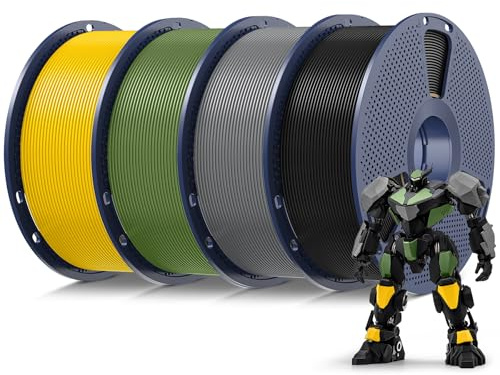SUNLU 4KG PLA Filament 1.75mm, 3D Drucker Filament PLA | Maßgenauigkeit +/- 0,02mm, Sauber Gewickelte 1KG Spule (2,2 lbs) für Meisten 3D Drucker, Schwarz+Grau+Olivgrün+Hellgelb