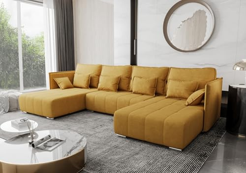 AXLIVING U Form Sofa mit Schlaffunktion Florinna Gelb 345cm