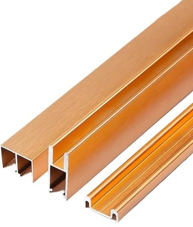 Rail en aluminium de 5 mm for portes coulissantes en verre, avec de glissement silencieux, for vitrines, bibliothèques et armoires.(Gold,Length2.1meter)
