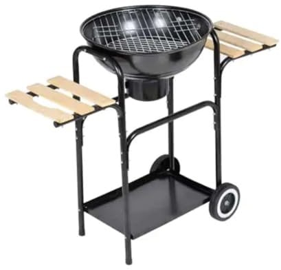 Eleganz Nevada Barbecue sphérique au charbon de bois en acier avec régulateur de ventilation et étagères latérales en bois – Idéal pour le jardin et les barbecues en plein air