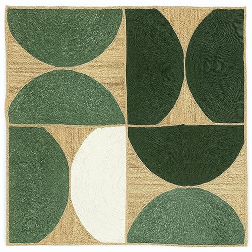 Handgefertigter quadratischer Jute-Teppich – Naturfaser, niedriger mittlerer Flor, Indoor/Outdoor-Teppich für Wohnzimmer, Esszimmer und Terrasse (Natur 1,2 x 1,2 m)