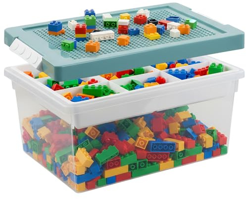 Ziyonix Storage Bins with Lids for Lego, Cube Kids Toy Box with Removable Tray Building Baseplate and Lid Stackable Plastic Boxes Organiser Craft Containers for Building Blocks Bricks Puzzle