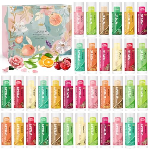 Lippenpflege Set, 36 Stück Lippenbalsam Geschenkset Kleine Weihnachtsgeschenke mit 12 Düft für Trockene Lippen - 24h Moisturizing Lippenpflegestift Kleine Geschenke für Frauen, Freundin, Kollegen