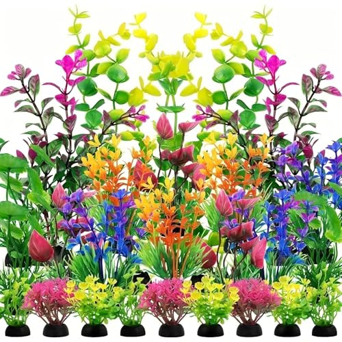 GMBANK 25pcs Green Fish Tank Decor Aquarium Plants | Fish Tank Decorations Plants, Colorful Aquarium Artificial Plastic Plants Decoration,Aquarium Decor Artificial Plants