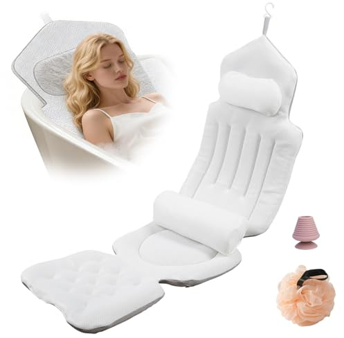 Coussin de Bain Complet avec Coussin Lombaire, Coussin Baignoire 4D avec Appui-tête, Coussin de Bain avec ventouses, Crochet de Suspension, Soutient Le Cou, Le Dos et Les Jambes, Spa Accessories