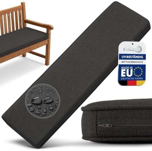 Beautissu Bankauflage Outdoor Bankkissen Gartenbank Sitzkissen waschbar | 140x40cm Anthrazit 5cm dick Wetterfest UV-Beständig Pflegeleicht Bankpolster Bezug abnehmbar Gartenmöbel Sitzauflage Calme BK