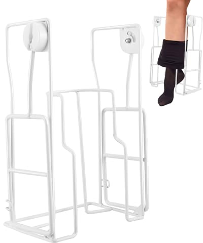 Aide à l'enfilage des bas de compression, aide à l'enfilage des chaussettes en métal pour personnes âgées avec poignée escamotable (diamètre 11,5 cm, tour de mollet jusqu'à 36 cm)