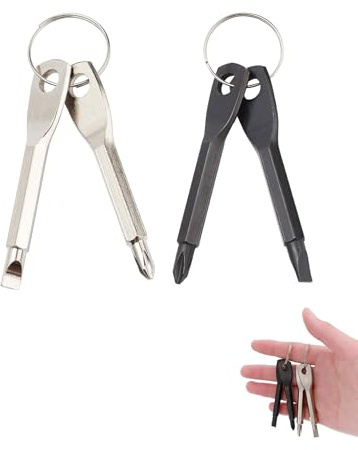 WINXMIN 2 paia Portachiavi multifunzione con cacciavite,cacciavite per occhiali, cacciaviti a testa piatta portatile a croce, mini cacciavite per riparazione all'aperto da uomo