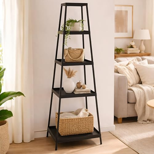 Dekoleidenschaft Steckregal Industrial aus Metall, schwarz, Pyramide mit 4 Ebenen, Metallregal, Standregal für Wohnzimmer, Schlafzimmer, Deko, Stufenregal