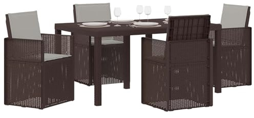 vidaXL Garten Essgruppe mit Kissen 5 pcs Braun und Hellgrau PP, Moderne, wetterfeste, UV-beständige, stylische Gartenmöbel, Essgruppe für die Terrasse, langlebige Sitze