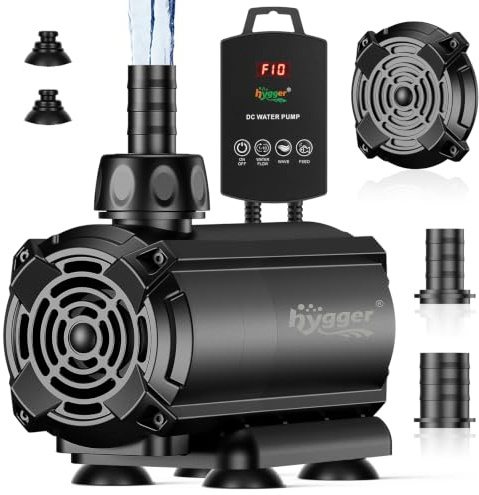 hygger Pompe à eau submersible pompe bassin 9000L/H pompes pour fontaines | avec contrôleur externe, 10 débit d'eau réglable, mode onde, mode alimentation, 6 buses, fonction mémoire, pompe amphibie