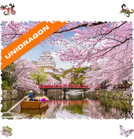 UNIDRAGON Sakura Wooden Jigsaw Puzzle for Adults - 1000 Unique Shaped Pieces - King Size 16.9 x 11.8 in (43 x 30 cm)