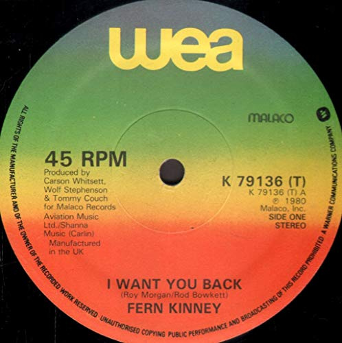 Kinney, Fern I Want You Back 7 WEA K79136 VG/VG 1980 picture sleeve, there is handwritten number on label and 2mm drill hole in label rim