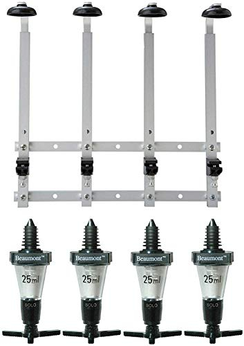 Beaumont 4 Bottle Wall Fixing Bottle Bracket & 4 x 25ml Solo Optic Spirit Measure Set
