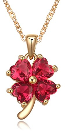 Crystalline Azuria Femme Collier Trèfle à Quatre Feuilles 18 ct Plaqué Or Jaune avec Cristaux Rose en Zircone