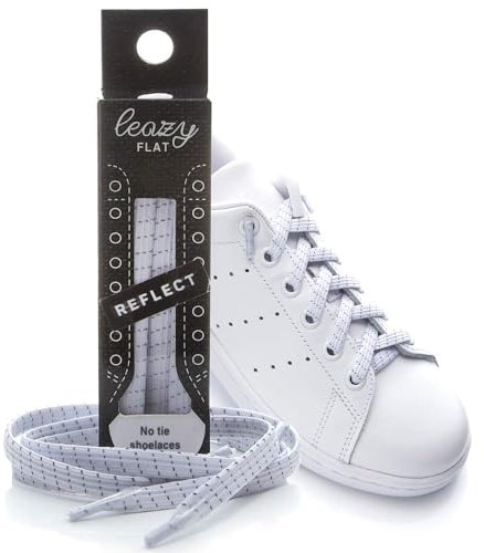 leazy flat Schnürsenkel, Weiß reflect, S: Bis 4 Ösen pro Seite, 1 Paar