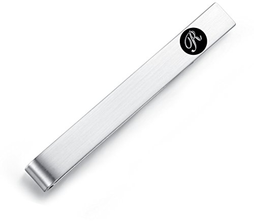 Honey Bear 5.4cm Herren Briefe Initialen Krawattennadel Krawattenklammer für Normale Krawatte Edelstahl Tie Clip,Silber mit Schwarzem Buchstaben (R)