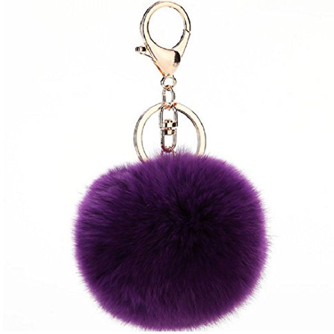 NOVAGO Pompon Porte Clé Bijou de Sac à Main en véritable Poil de Lapin, Toucher Doux Garanti (Violet Foncé)