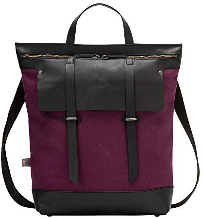 DUDU Rucksack Damen Herren Gross aus Leder Canvas Stoff Bicolor mit Reissverschluss und verstellbarem Schulterriemen Pflaume