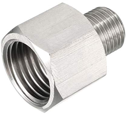 sourcing map Pipe Fitting Adapter M10-1.0 Male to M14-1.5 Female, Stainless Steel for Water Oil Air Pressure Gauge